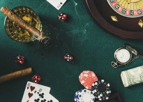 Smoking Cigar While Play Roulette or Poker Game for Money